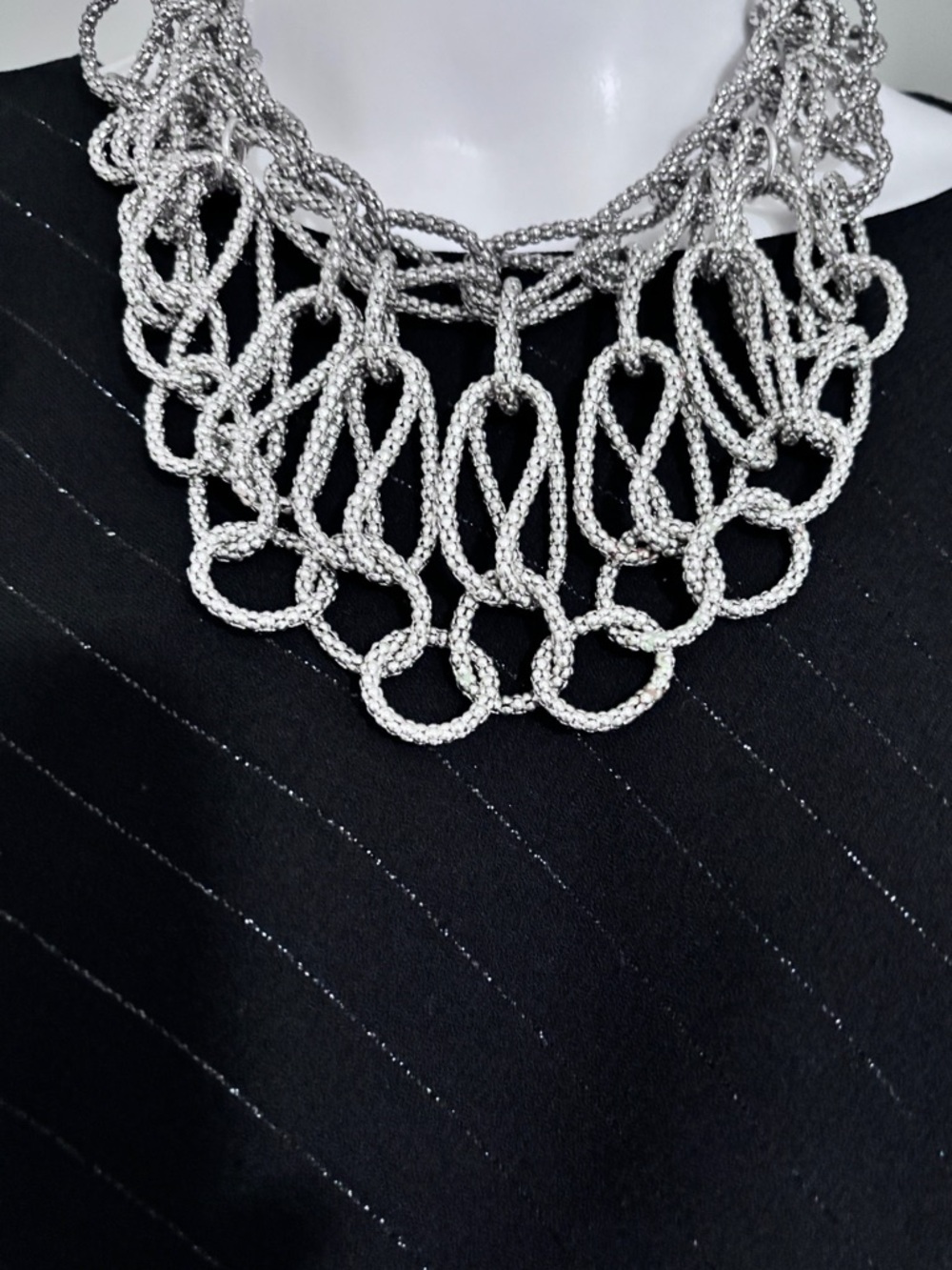 Vintage Chicos Silver tone Mesh Bib style Necklace